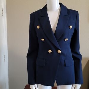 Blue blazer with gold buttons faux chest pocket two side pockets